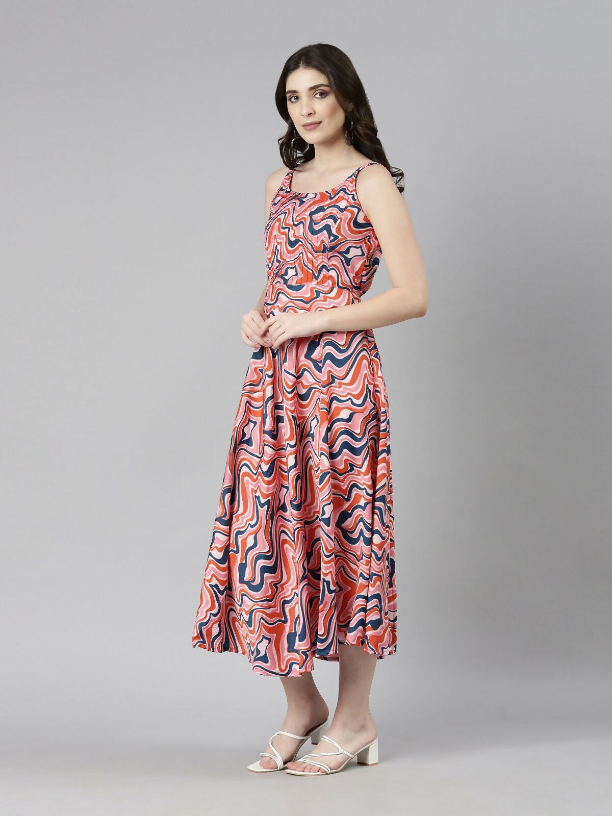 Souchii Multicolour Abstract Print Fit & Flare Midi Dress | Grocsy