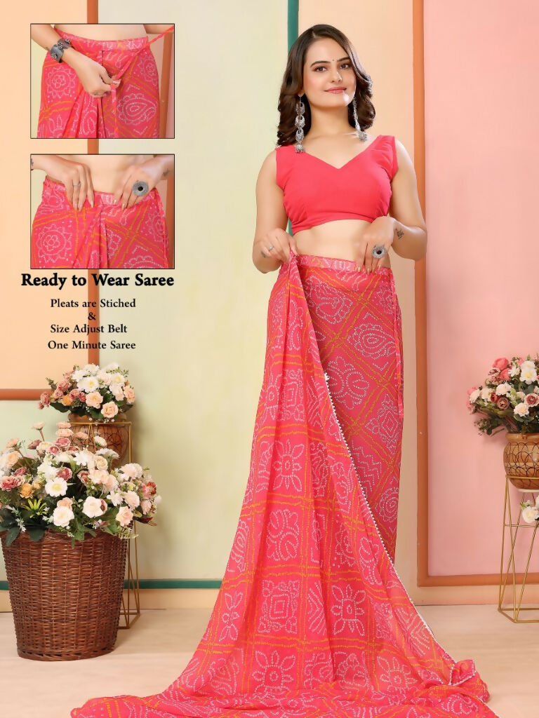 Red Georgette Designer Printed Ready To Wear Saree - Elite | Grocsy