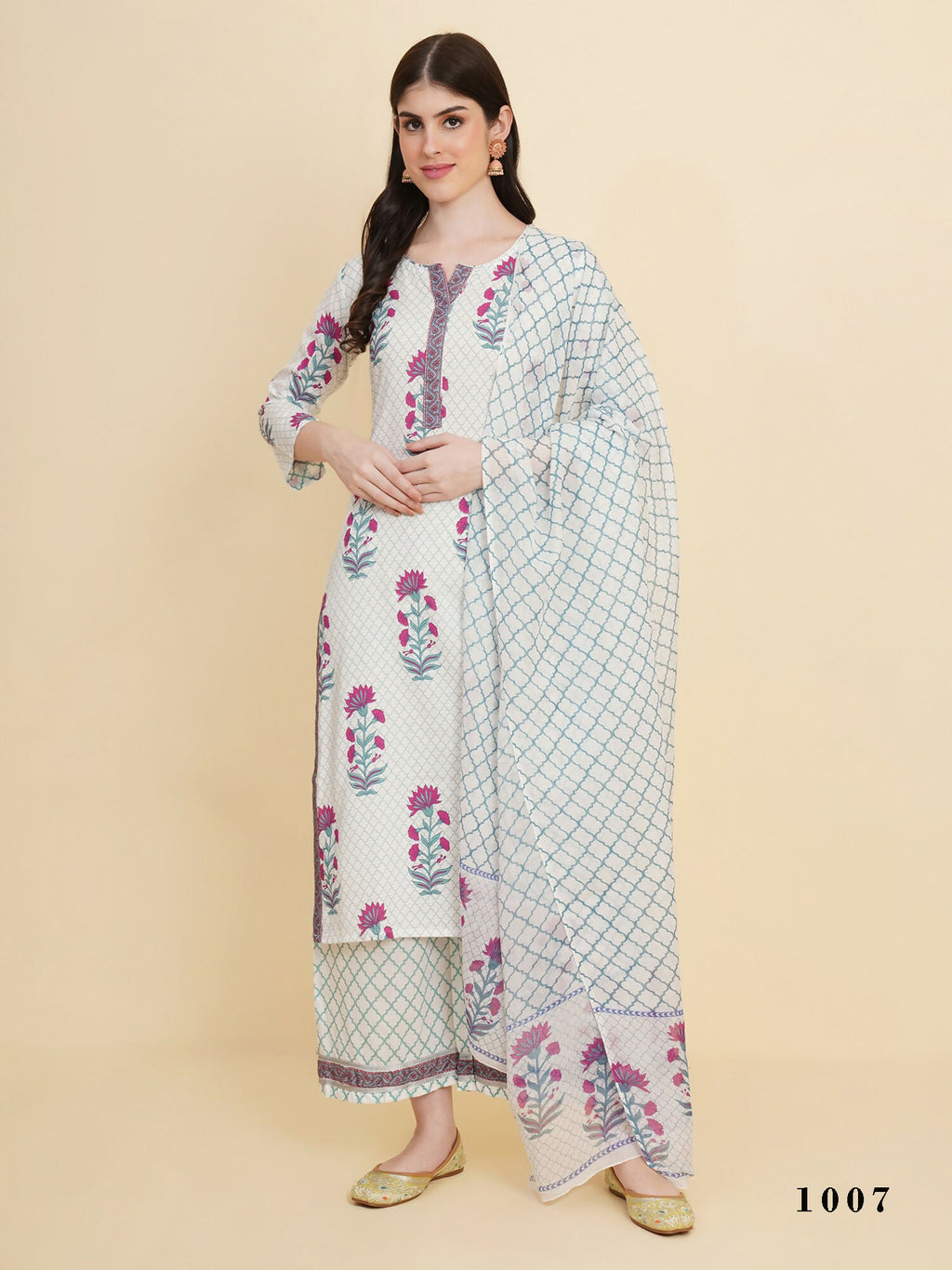 Designer Stylish white Cotton Stitched Suit With Dupatta - Tanisha | Grocsy