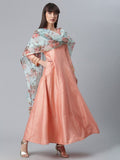Ahalyaa Poly Silk Peach Kurta With Dupatta Set | Grocsy