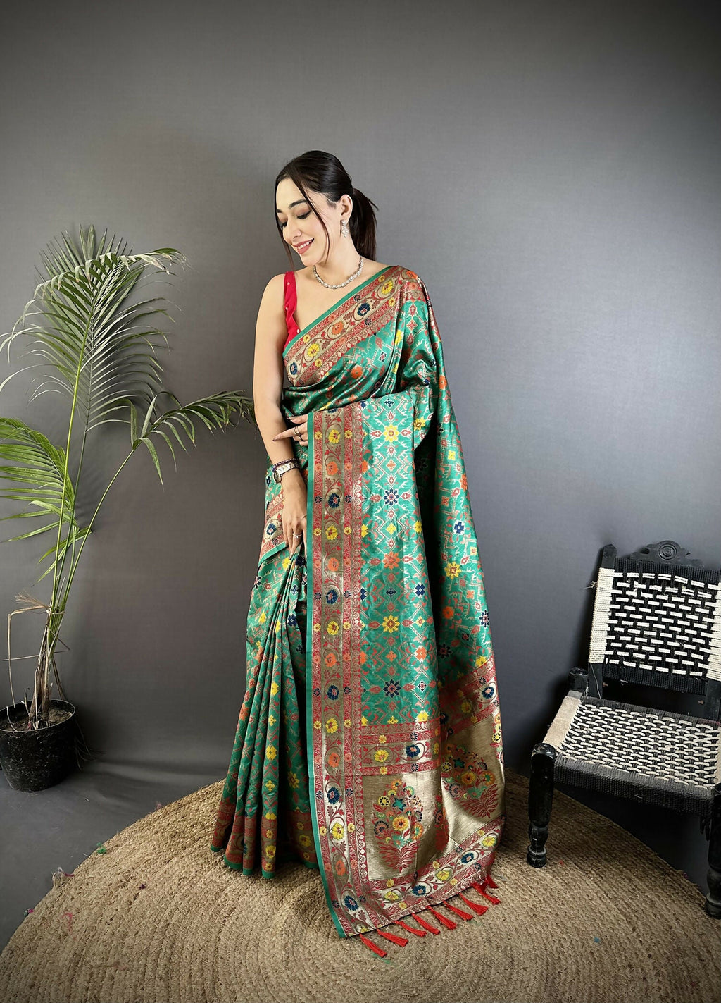Joban Fashion Green Banarasi Soft Silk Woven Saree | Grocsy