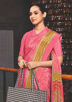Joban Fashion Pink Crepe Silk with Traditional Print Saree | Grocsy