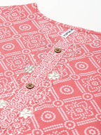 Yufta Women Pink Printed Regular Pure Cotton Kurta with Palazzo and Dupatta | Grocsy