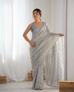 Grey Georgette Sequance Embroidery Work Border Saree - Sitare | Grocsy