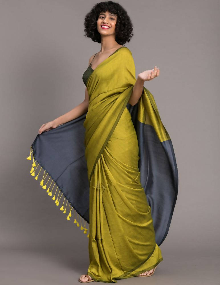 Suta Green Blue Colourblocked Cotton Blend Saree | Grocsy