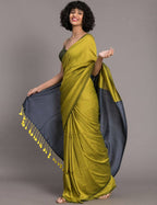 Suta Green Blue Colourblocked Cotton Blend Saree | Grocsy