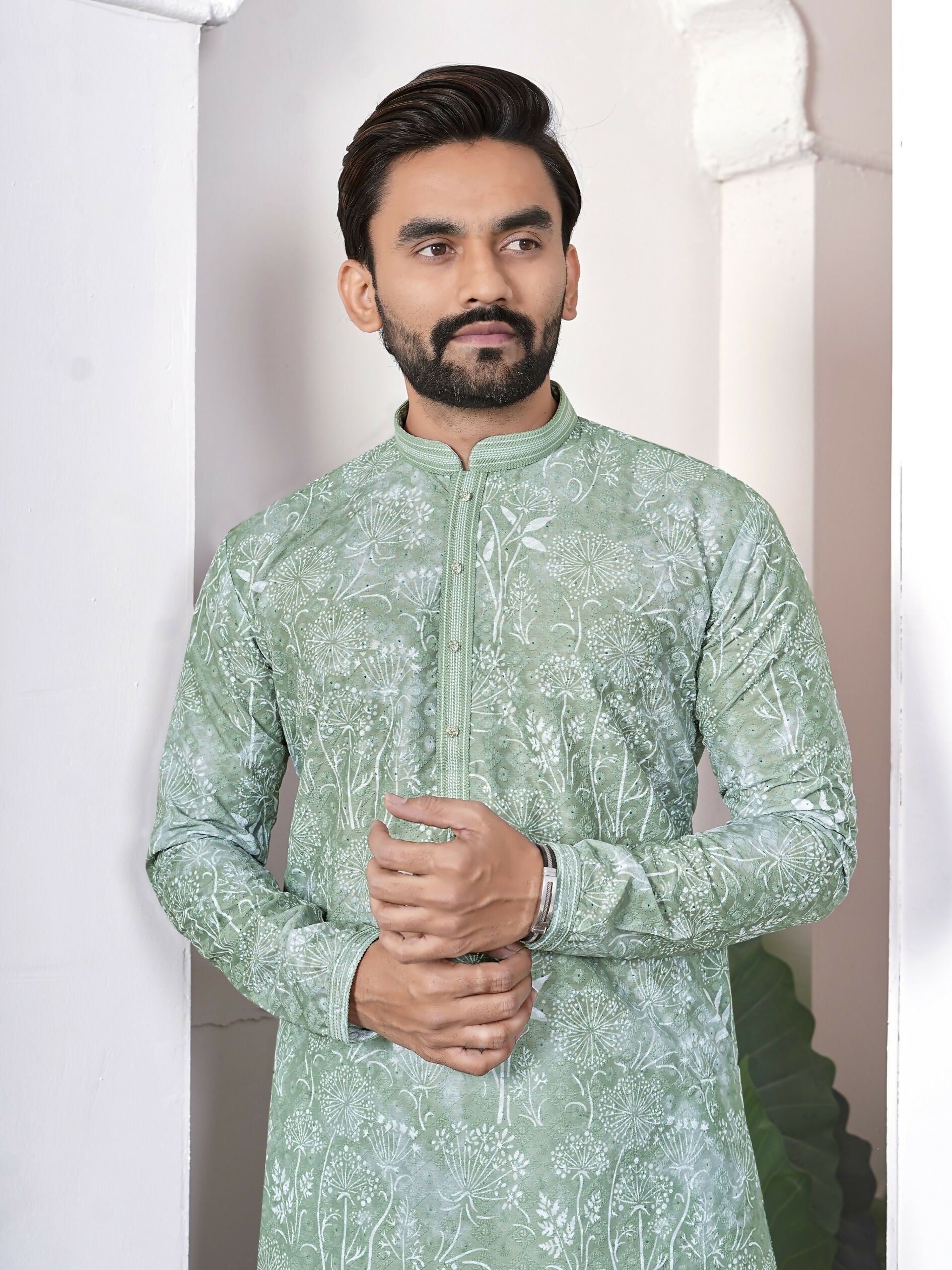 Anaita Sea Green Digital Printed Work Cotton Straight Kurta | Grocsy