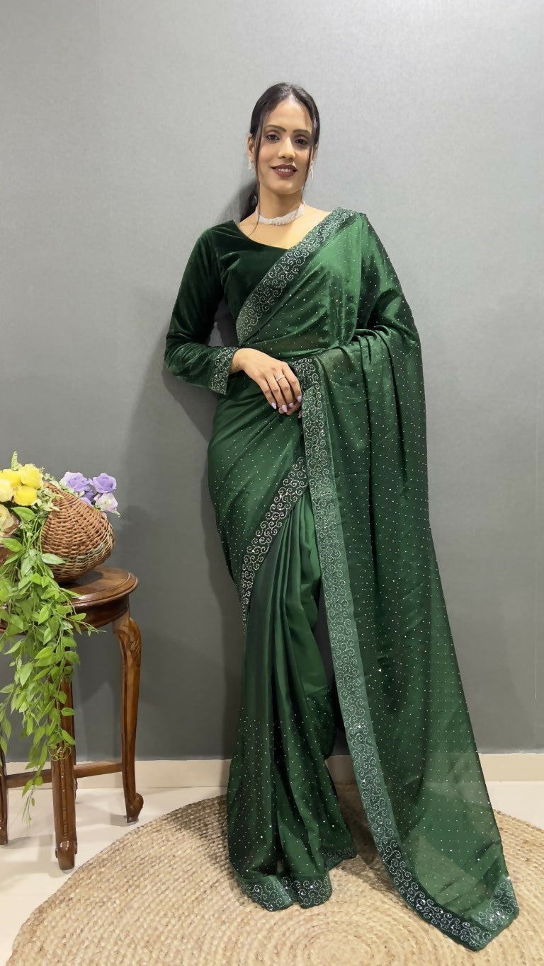 Vastranavya Green Rangoli Silk Swarovski work Ready to Wear Saree | Grocsy