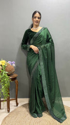 Vastranavya Green Rangoli Silk Swarovski work Ready to Wear Saree | Grocsy