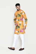 Joban Fashion White Colored Rayon Based With Modal Hand Print Work Fabric Kurta,Straight Fit Pant | Grocsy