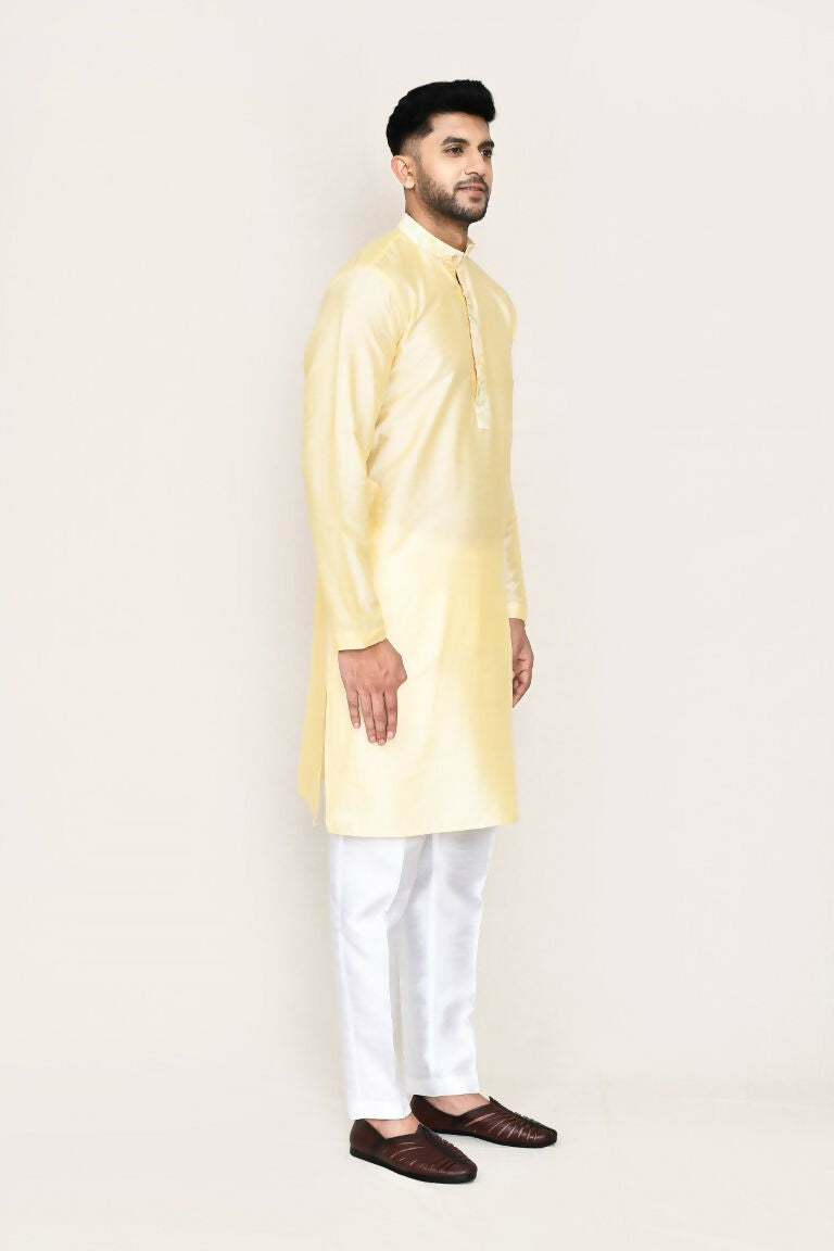 Joban Fashion Cream Colored Art Silk Fabric Kurta With Straight Fit Pant | Grocsy
