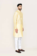 Joban Fashion Cream Colored Art Silk Fabric Kurta With Straight Fit Pant | Grocsy