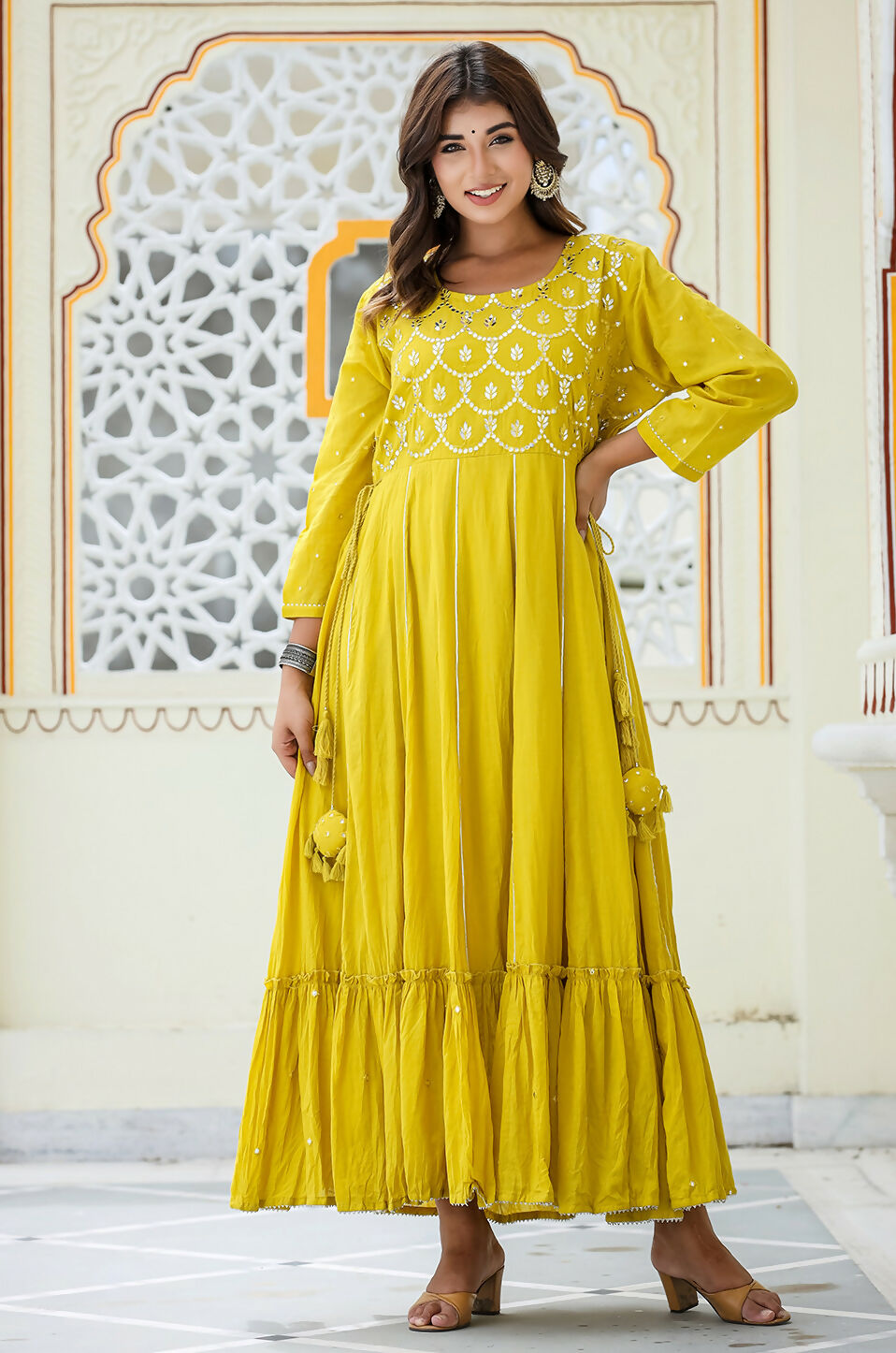 Kaajh Women's Yellow Embroidered Ethnic Gown | Grocsy