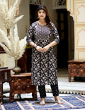 Miravan Women's Embroidered Kurta In Sweet-Heart Neck With Black Straight Palazzo | Grocsy