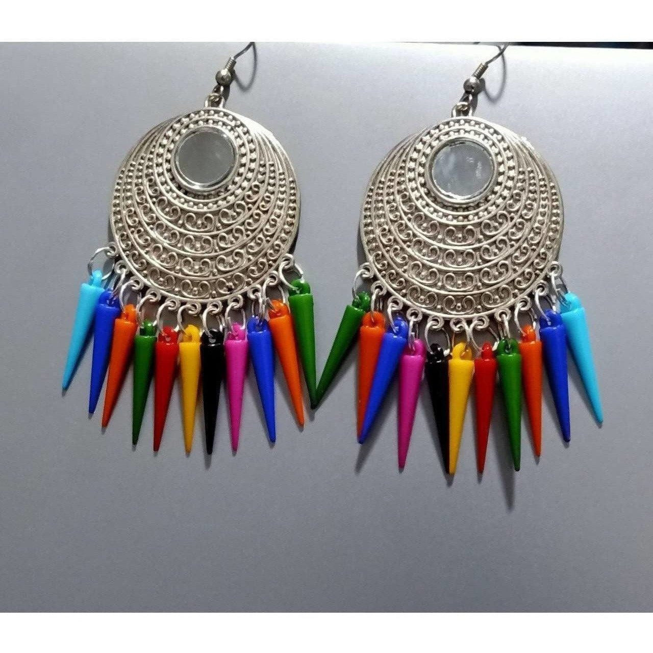 MS Fashion India Silver Oxidized Latest Fashion Long Alloy Drops Chandbali Earrings | Grocsy