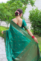 DEIANA'S Beautiful Designer Golden zari Soft Lichi Silk Saree - Teal | Grocsy