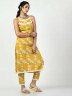 Myshka Women's Yellow Printed Kurta With Trouser | Grocsy