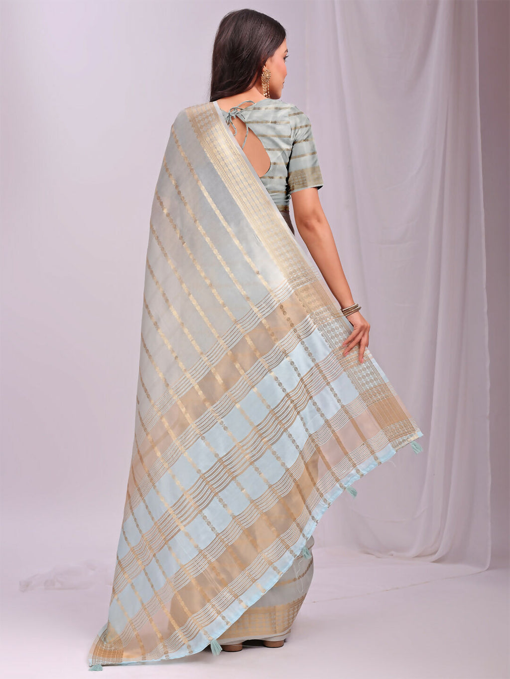 Shree Shyam Fashion Organza Sky Blue Saree | Grocsy