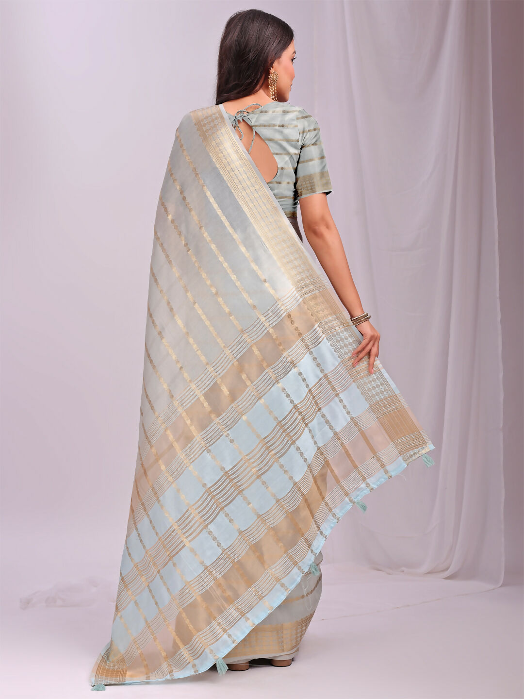 Shree Shyam Fashion Organza Sky Blue Saree | Grocsy
