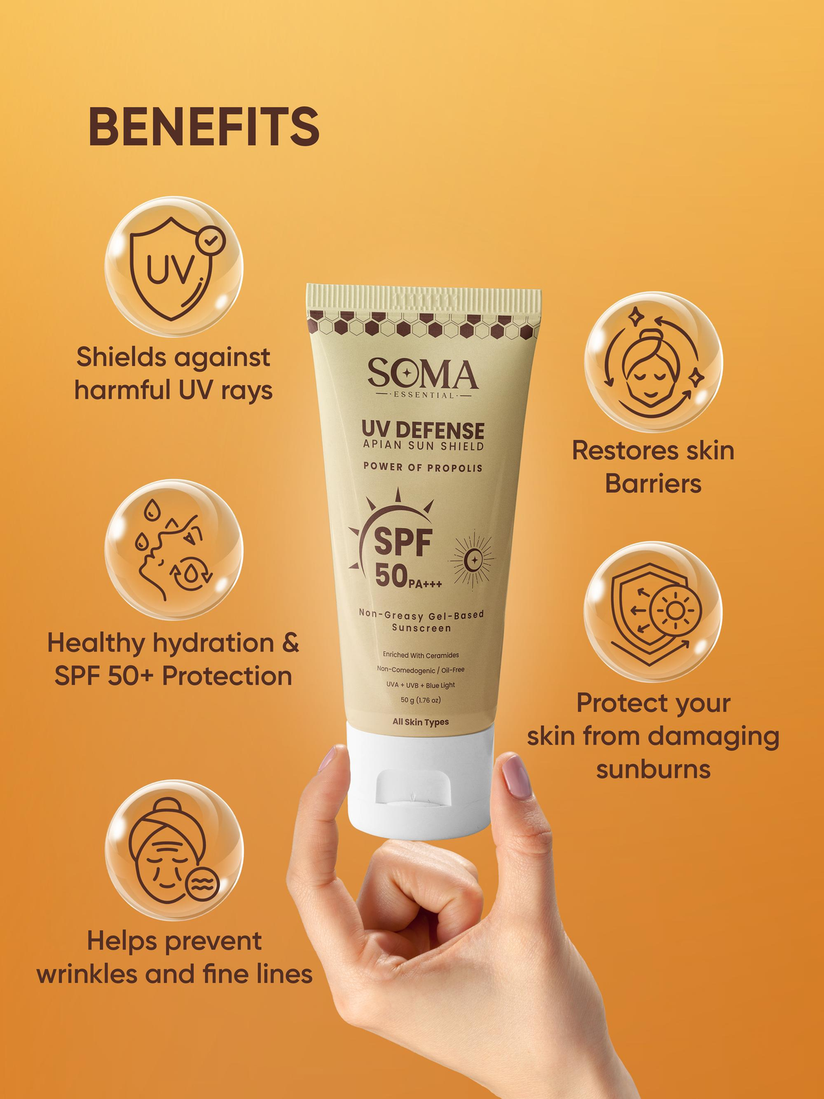 Soma Essential Propolis Based Apian Sunshield, 4% Niacinamide & Ceramides | Grocsy