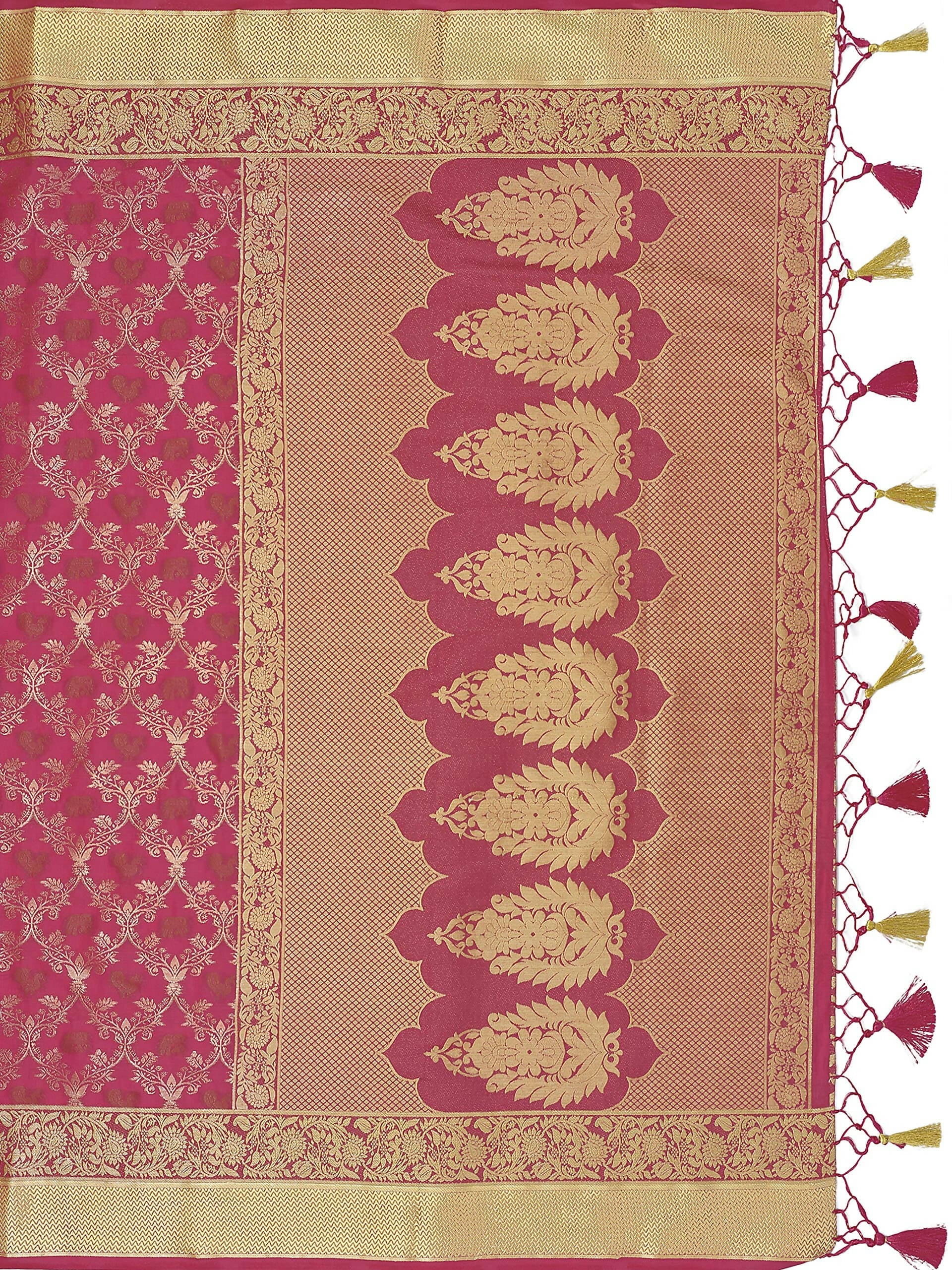 Mimosa Women's Kanchipuram Art Silk Pink Saree | Grocsy