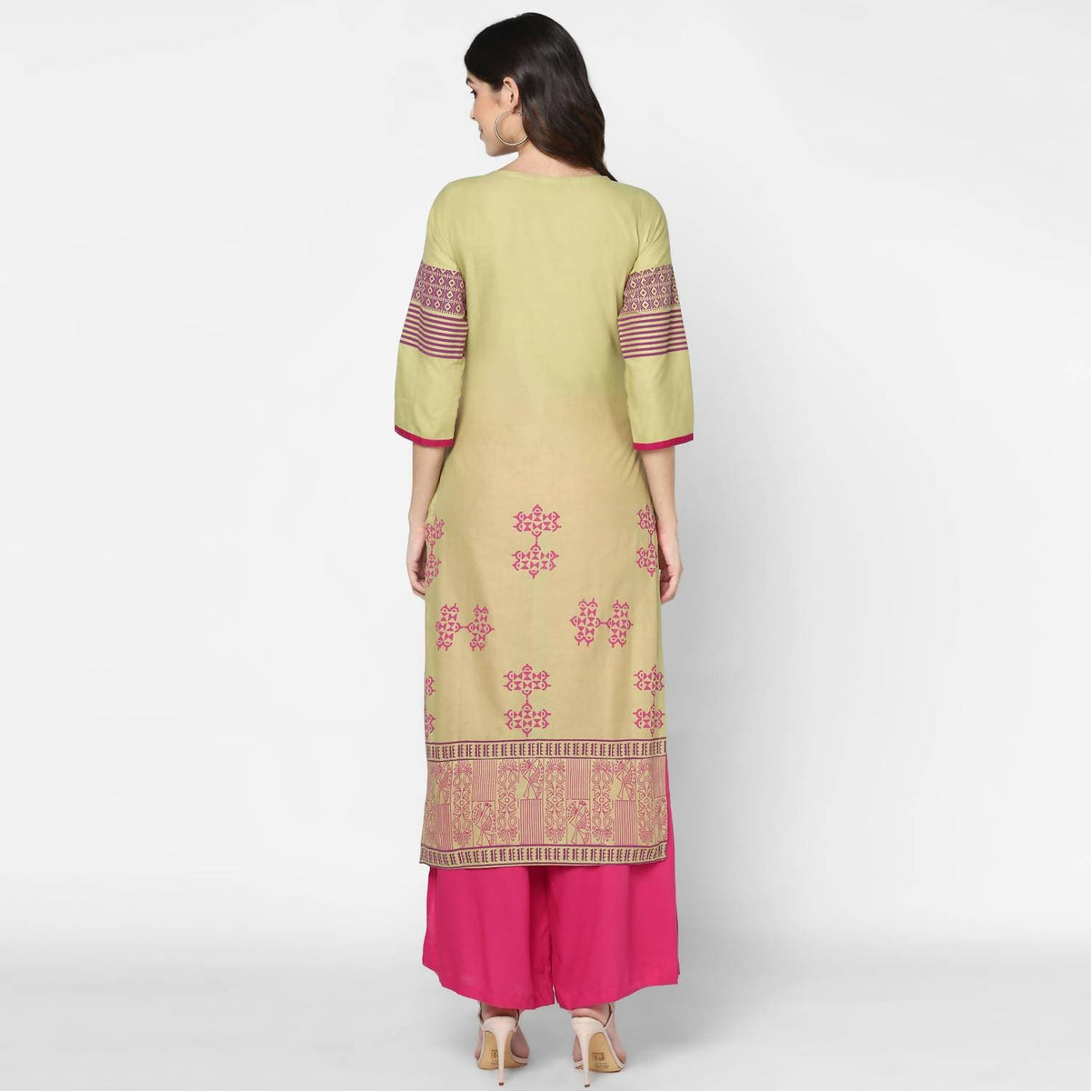 Cheera Hand Block Print Khaki Straight Kurta (MAAI-053K) | Grocsy