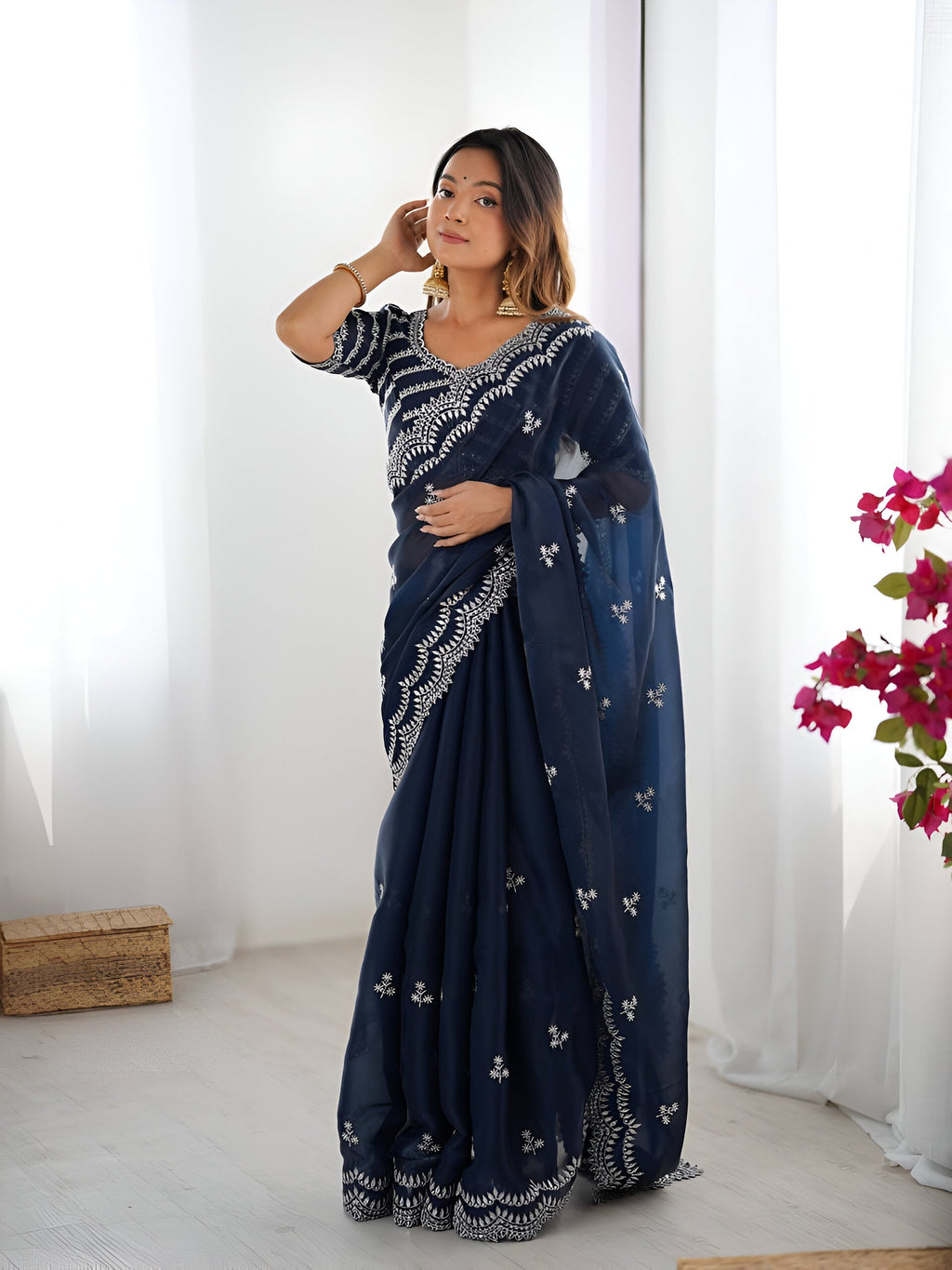 Lehenga Mart Party Wear saree for women - Navy Blue | Grocsy