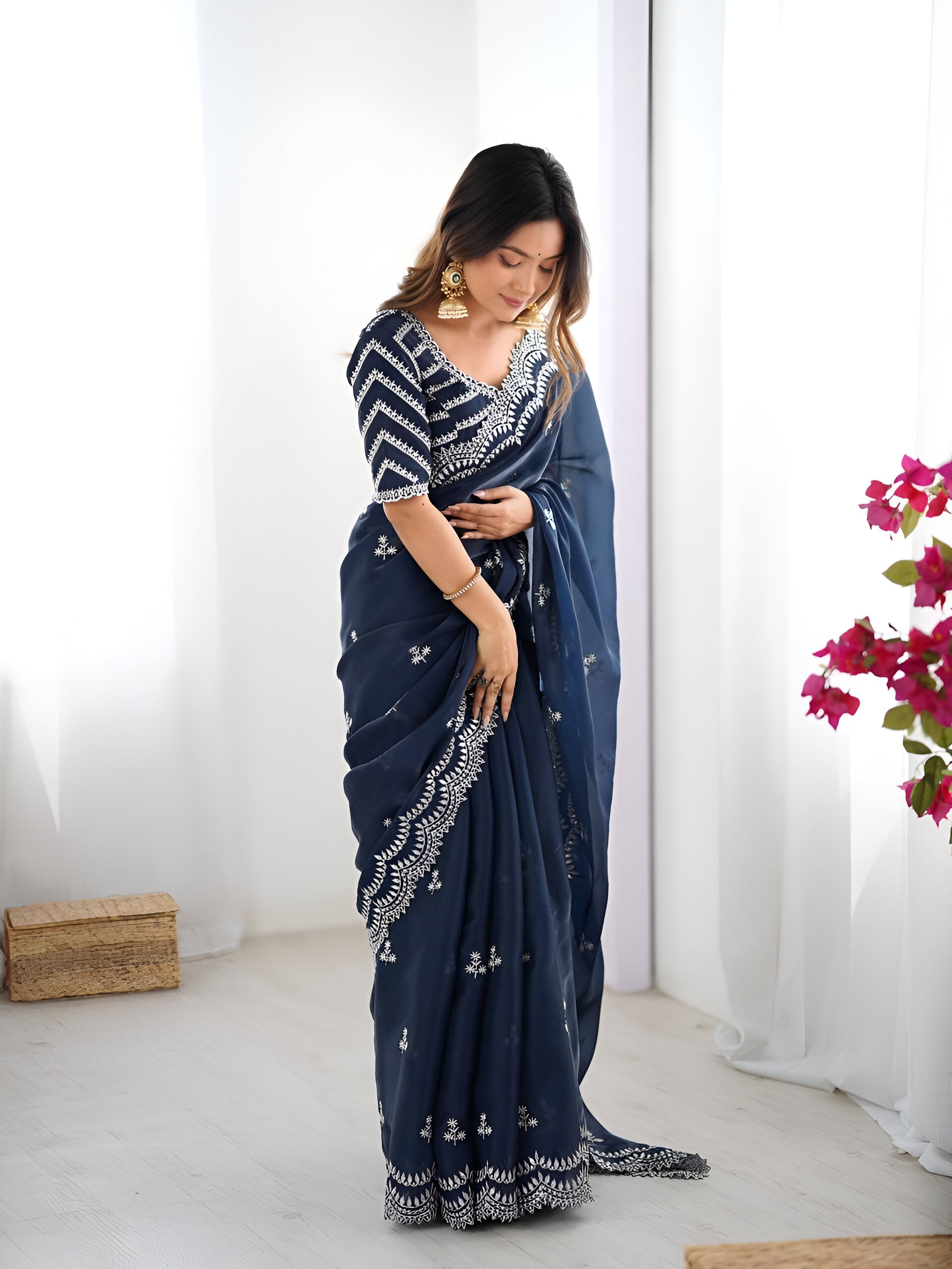 Lehenga Mart Party Wear saree for women - Navy Blue | Grocsy