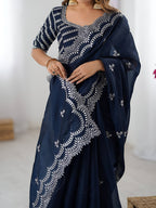 Lehenga Mart Party Wear saree for women - Navy Blue | Grocsy