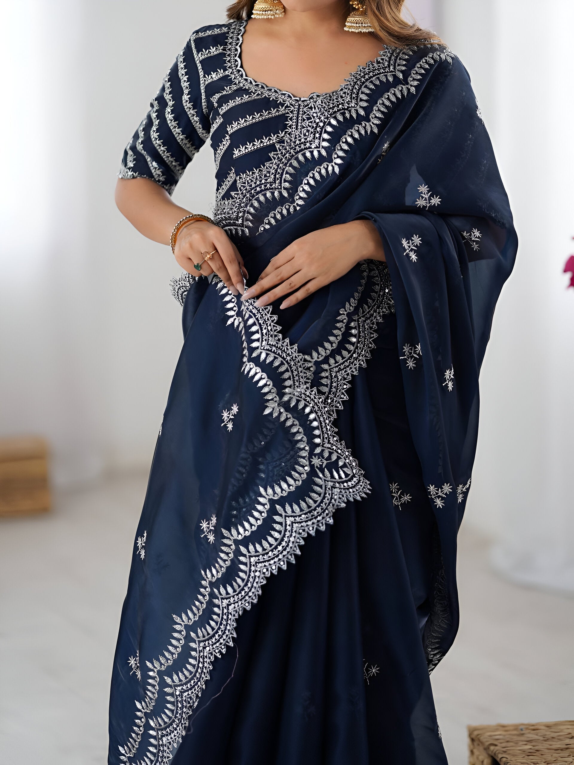 Lehenga Mart Party Wear saree for women - Navy Blue | Grocsy