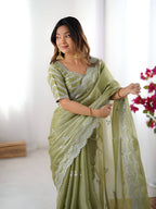Lehenga Mart Party Wear saree for women - Olive green | Grocsy