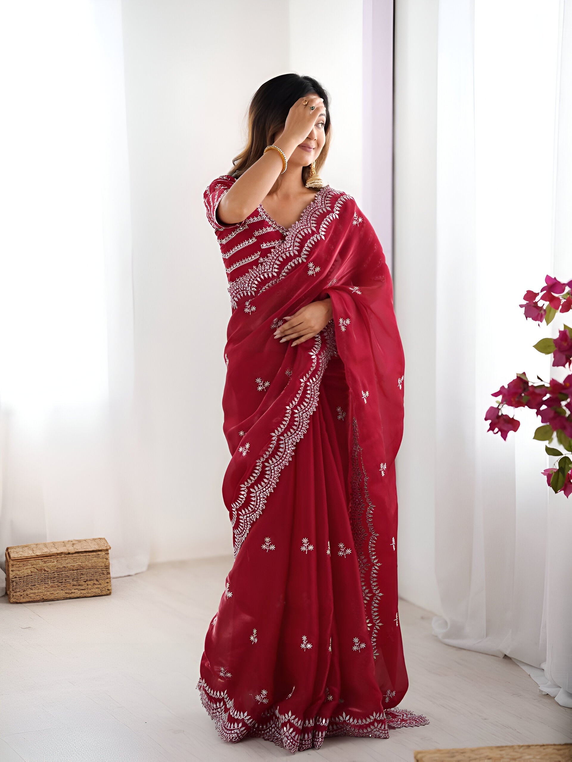 Lehenga Mart Party Wear saree for women - Red | Grocsy
