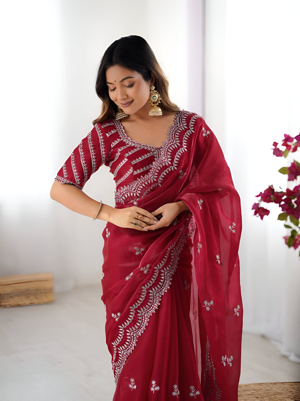 Lehenga Mart Party Wear saree for women - Red | Grocsy