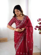 Lehenga Mart Party Wear saree for women - Red | Grocsy