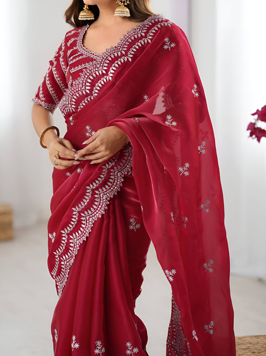 Lehenga Mart Party Wear saree for women - Red | Grocsy