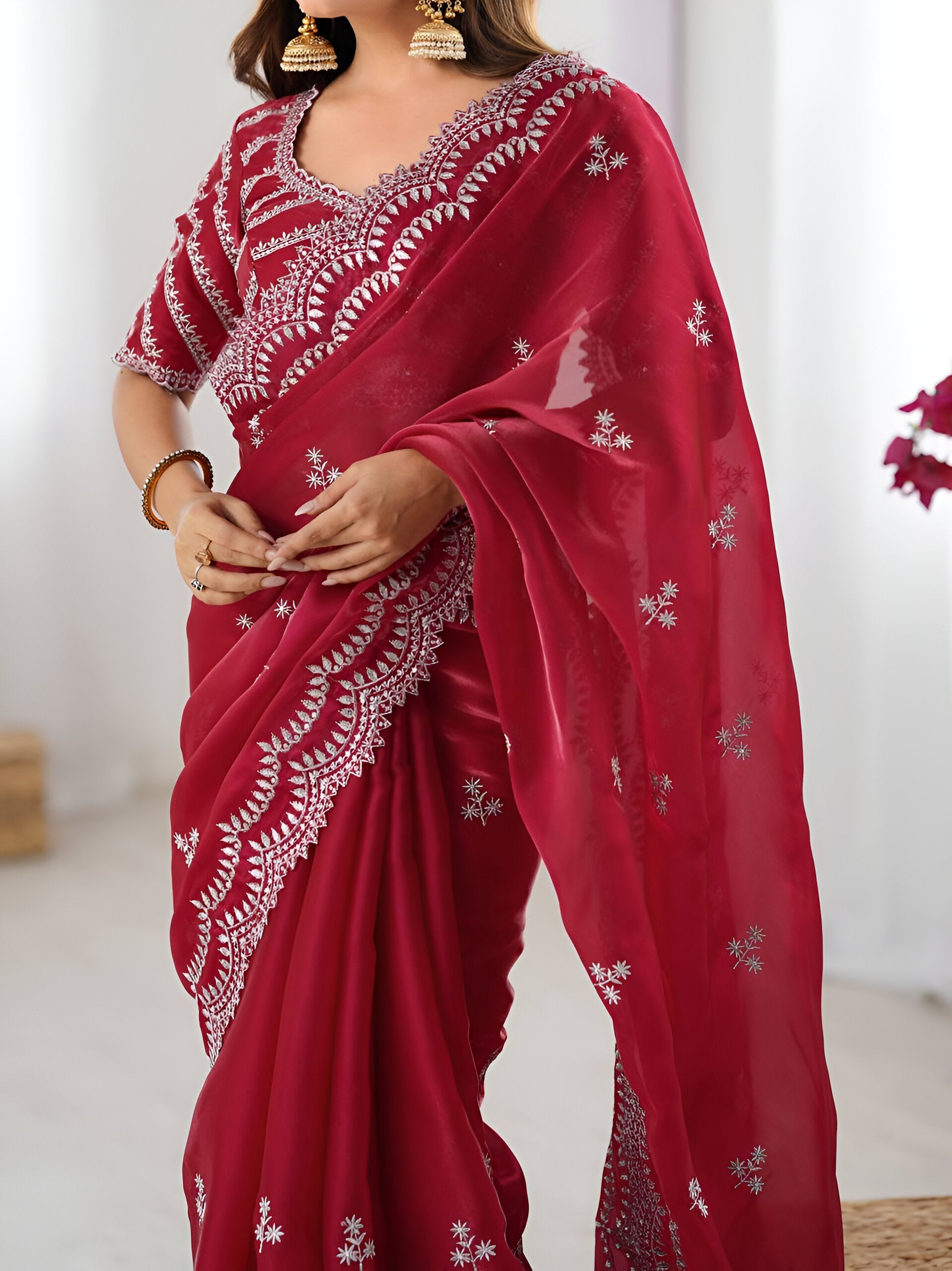 Lehenga Mart Party Wear saree for women - Red | Grocsy