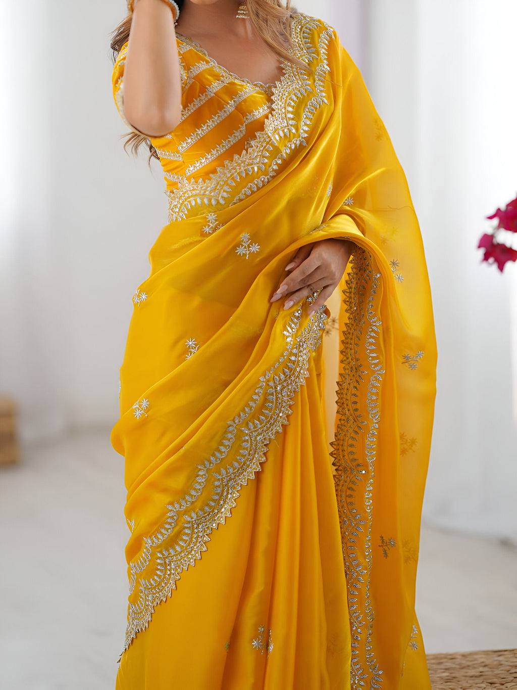 Lehenga Mart Party Wear saree for women - yellow | Grocsy