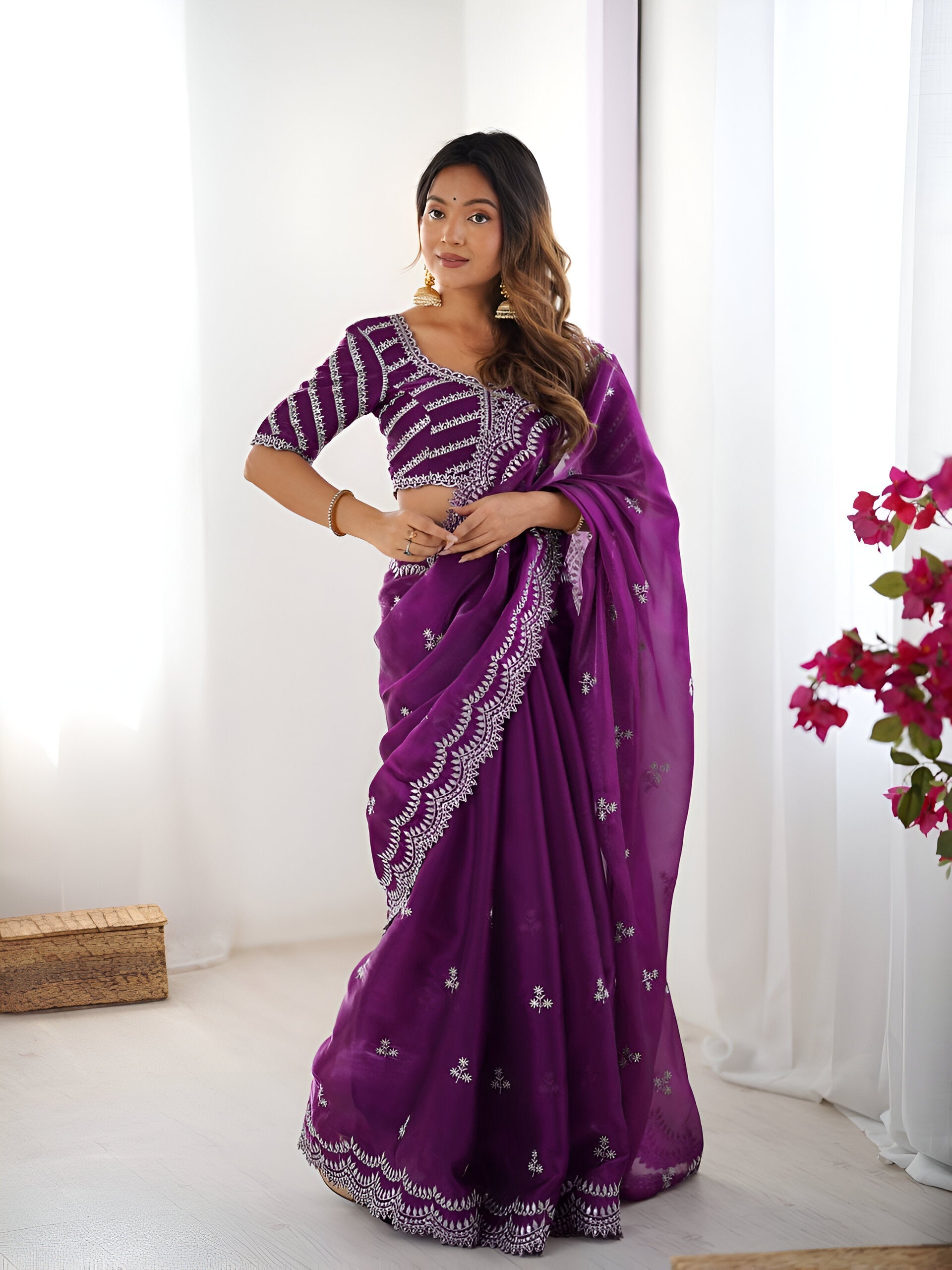 Lehenga Mart Party Wear saree for women - Purple | Grocsy