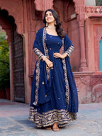 Lehenga Mart Designer Anarkali Suit With Kurta Palazzo Dupatta For Women-Blue | Grocsy