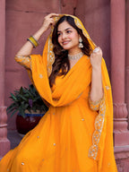 Lehenga Mart Designer Anarkali Suit With Kurta Palazzo Dupatta For Women-Mustard | Grocsy