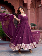 Lehenga Mart Designer Anarkali Suit With Kurta Palazzo Dupatta For Women-Wine | Grocsy