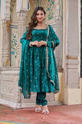 Lehenga Mart Designer Anarkali Suit With Kurta Palazzo Dupatta For Women-Emerald Green | Grocsy