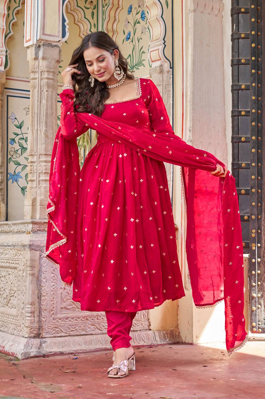 Lehenga Mart Designer Anarkali Suit With Kurta Palazzo Dupatta For Women-Hot Pink | Grocsy