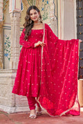 Lehenga Mart Designer Anarkali Suit With Kurta Palazzo Dupatta For Women-Hot Pink | Grocsy