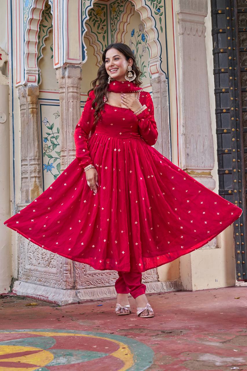 Lehenga Mart Designer Anarkali Suit With Kurta Palazzo Dupatta For Women-Hot Pink | Grocsy