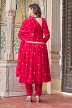 Lehenga Mart Designer Anarkali Suit With Kurta Palazzo Dupatta For Women-Hot Pink | Grocsy