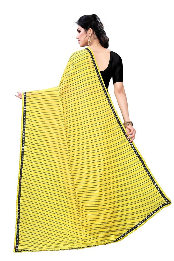Vamika Yellow Malai Silk Printed Saree (Zigzag Yellow) | Grocsy