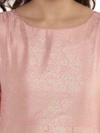Ahalyaa Women's Pink Poly Silk Gold Foil Print Kurta | Grocsy