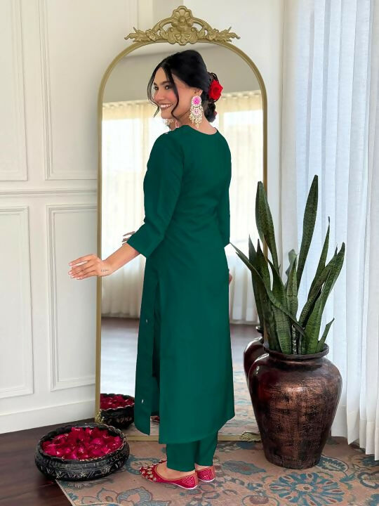 The52 Women Gorgeous Roman Silk Fabric Straight Kurta, Pant and Dupatta Set | Grocsy