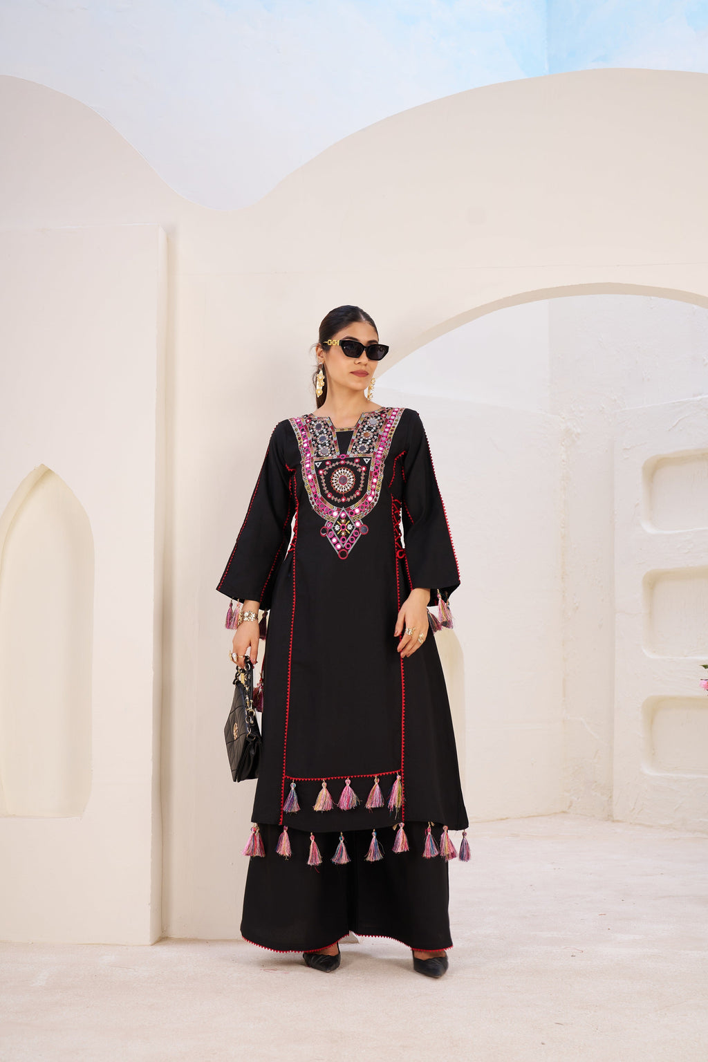 Lehenga Mart Black Reyon Designer Cord-Set Ready To Wear | Grocsy